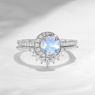 Crescent Moon | Unique Moonstone Engagement Ring Set 2pcs - Full Moon