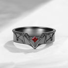 Unique Princess Cut Garnet Black Gold Bat Wing Inspired Wedding Band For Men