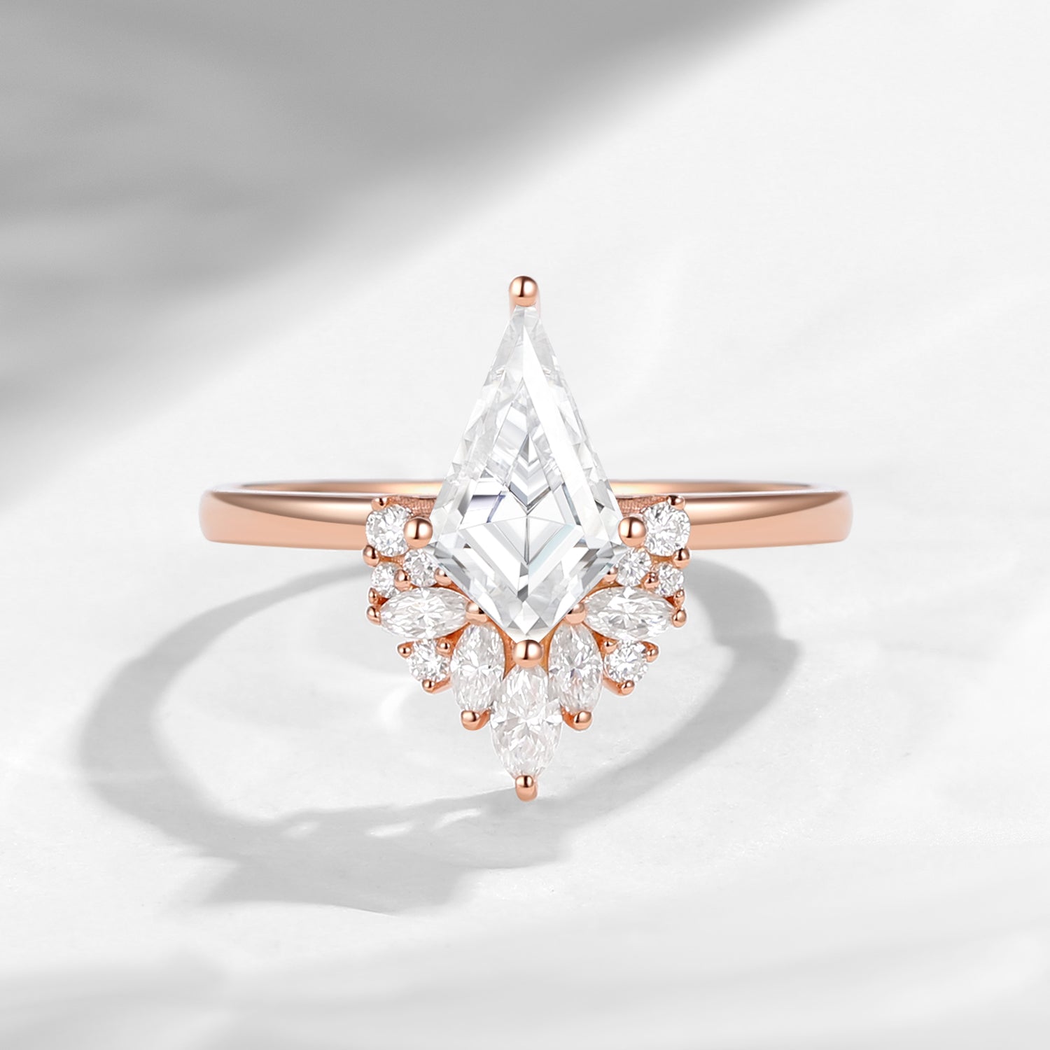 Kite Cut Moissanite Cluster Engagement Ring