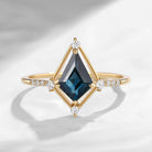 Classic Kite Cut Natural Teal Sapphire Halo Engagement Ring
