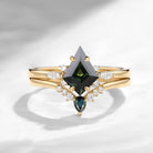 Classic Kite Cut Natural Teal Sapphire Cluster Engagement Ring Set