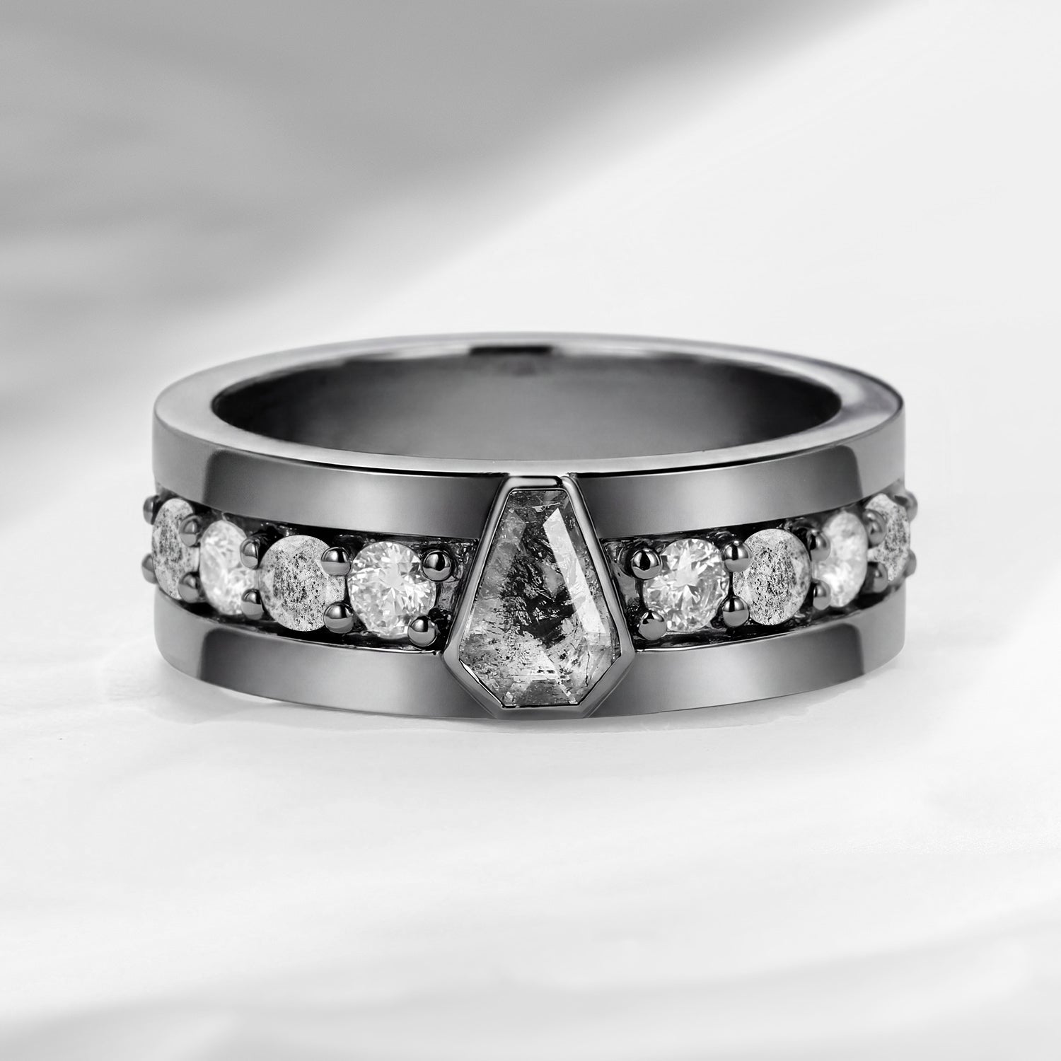 King's Scepter - Unique Coffin Cut Herkimer Diamond Wedding Band