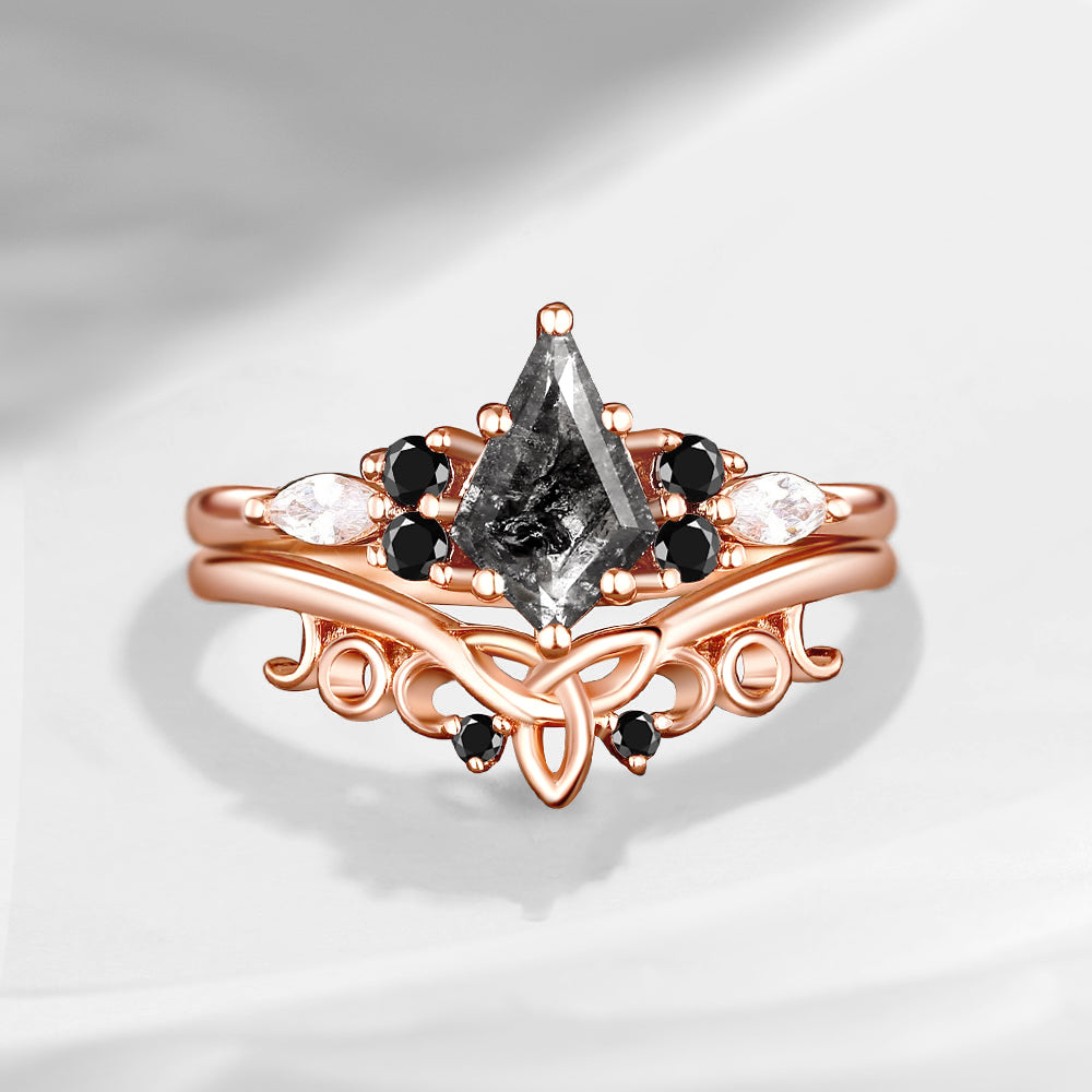 Kite Cut Herkimer Diamond Celtic Engagement Ring Set 2pcs