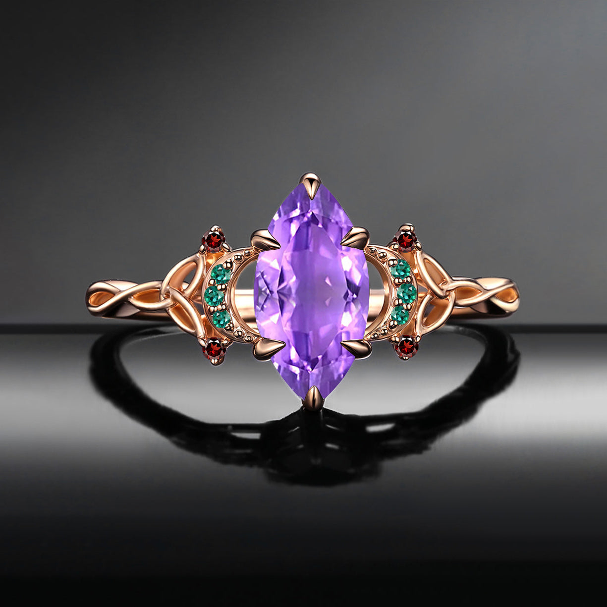 Marquise Amethyst Twist Celtic Engagement Ring