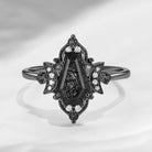 Crescent Moon | Vintage Style Coffin Cut Black Rutilated Quartz 'Evermore' Black Gold Engagement Ring