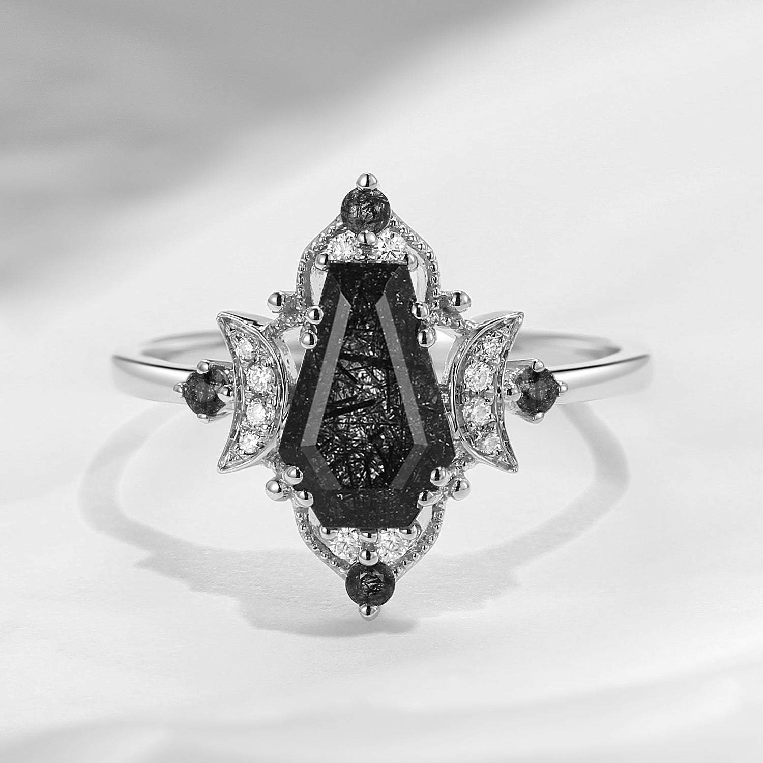 Crescent Moon Vintage Style Coffin Cut Black Rutilated Quartz Everm StarlandUS