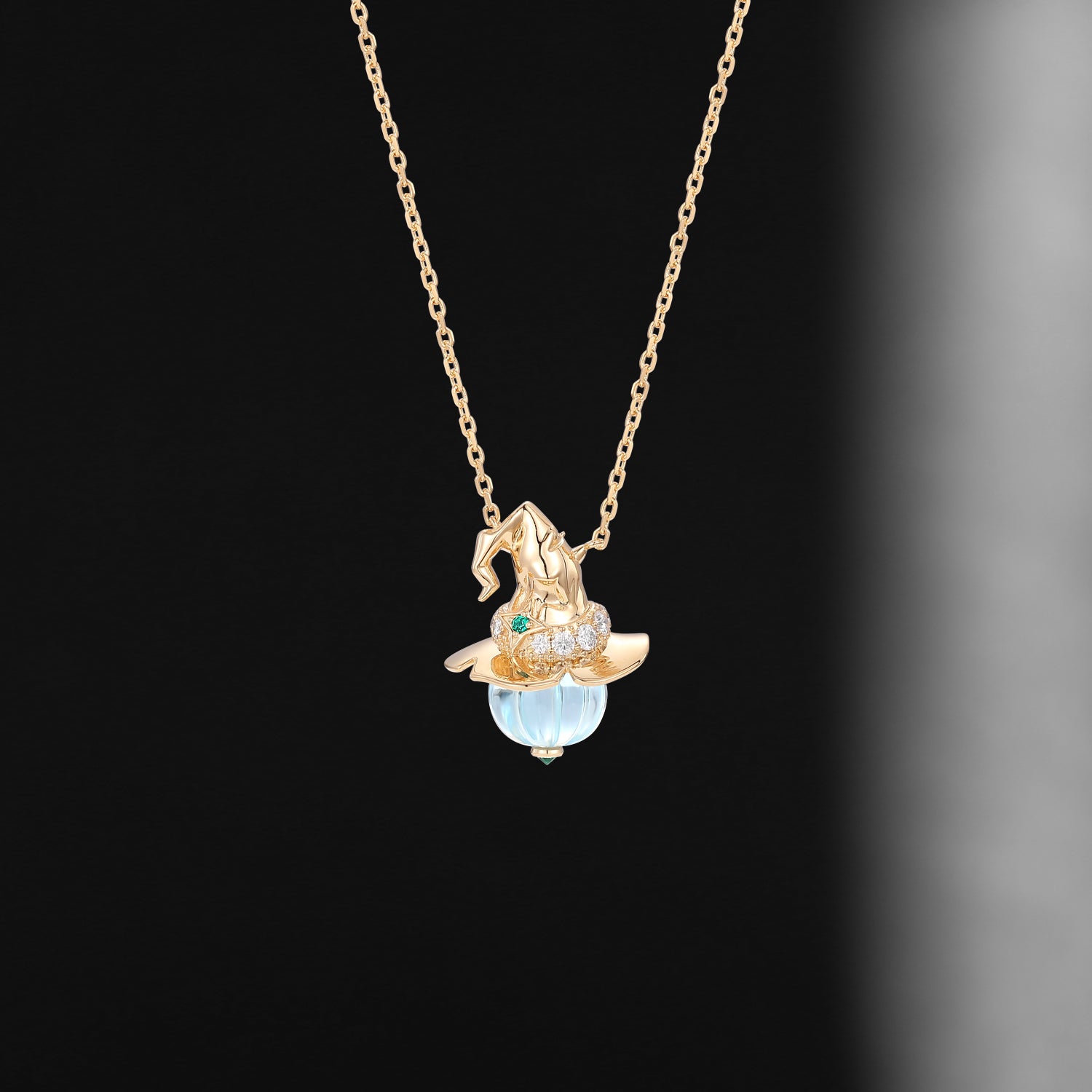 Natural Aquamarine Pumpkin Shaped Halloween Gothic Pendant Necklace - The Wicked Pumpkin