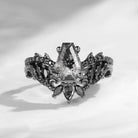 Nature Inspired Coffin Cut Herkimer Diamond Vine & Thorns Gothic Engagement Ring 2pcs