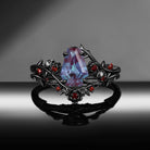 Nature Inspired Gothic Coffin Cut Lab Alexandrite 'Thorns & Roses' Bridal Set 2pcs