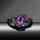 Celtic Calendar - 1.21-2.17 - Nature Inspired Oval Cut Amethyst Infinity Celtic Engagement Ring with Rowan Leaf-Inspired Band