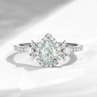 Nature Inspired Pear Shaped Green Lab Diamond Halo Leaf Engagement Ring