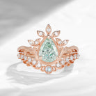 Nature Inspired Vintage Pear Shaped Green Lab Diamond Garden Engagement Ring Set 2pcs