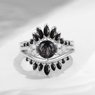 Bette‘s Eyes| Black Rutilated Quartz Engagement Ring Set 3pcs