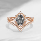 Oval Cut Vintage Inspired Black Rutilated Quartz Bridal Set 2pcs