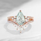 Pear Cut Green Lab Diamond Cluster Engagement Ring Set 2pcs - Vivian