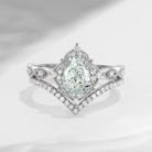 Pear Shaped Green Lab Diamond Antique Stacking Engagement Ring 2pcs - Evelyn