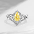 Pear Shaped Yellow Lab Diamond Antique Stacking Engagement Ring 2pcs - Evelyn