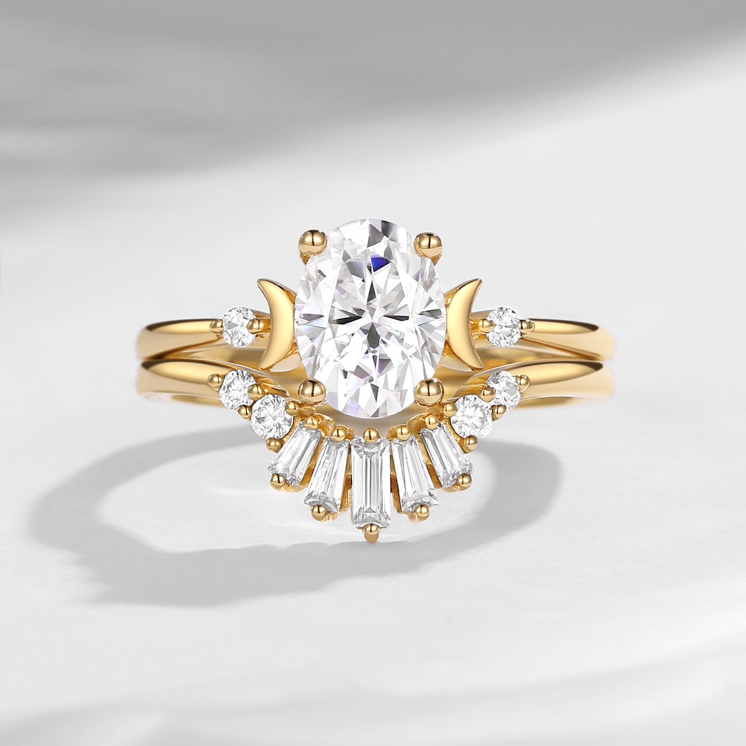 Pure Moon | Fancy Oval Cut Moissanite Engagement Ring Set 2pcs