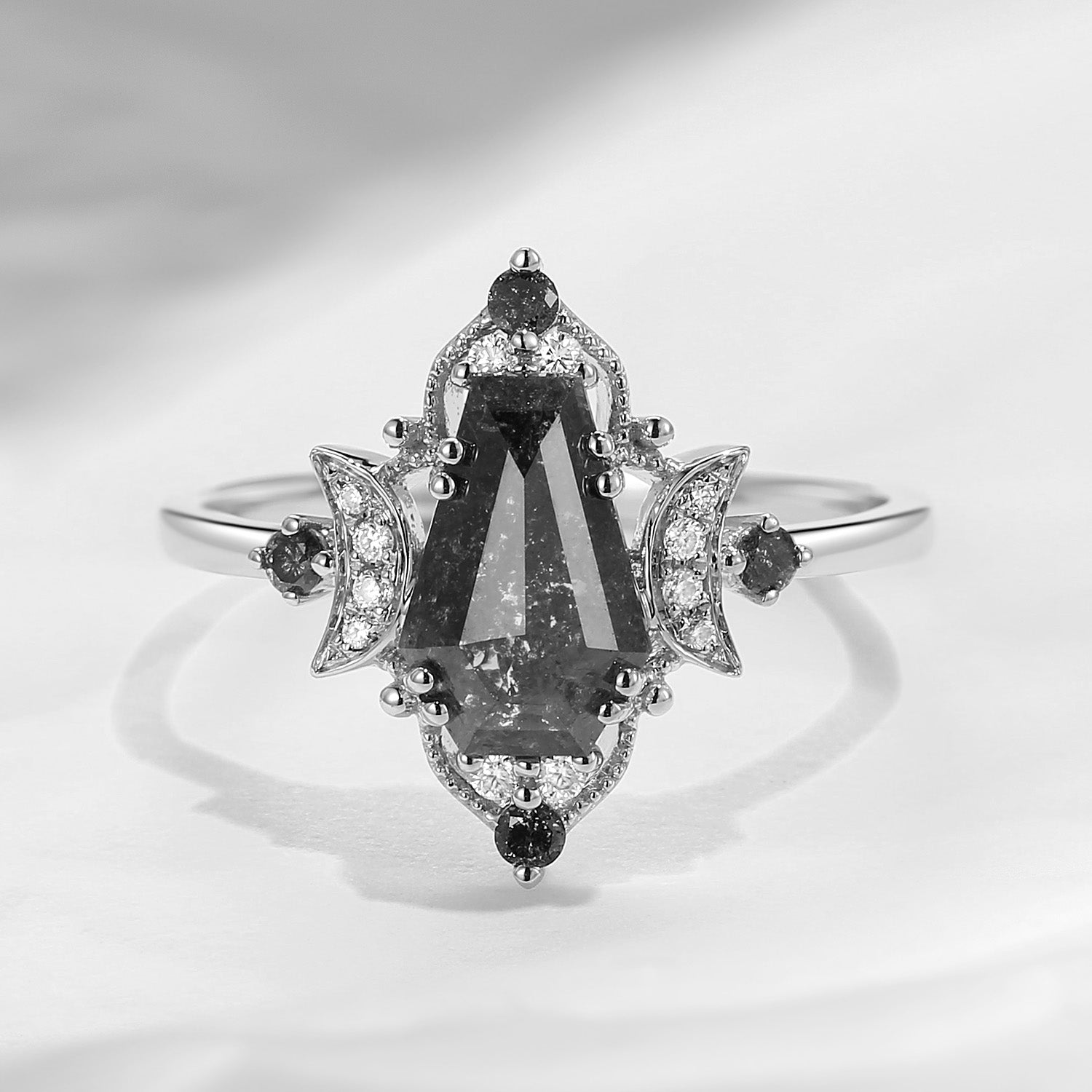 Crescent Moon | Unique Coffin Salt and Pepper Diamond 'Evermore' Engagement Ring