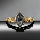 Snake Inspired Unique Marquise Cut Black Rutilated Quartz Infinity Twist Engagement Ring - Serpent's Embrace
