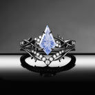Thorns & Roses - Fantasy Carved  Gothic Nature Inspired Kite Lab Cornflower Sapphire Twisted Vine Engagement Ring Set 2pcs