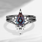 Unique Coffin Alexandrite Black Gold Engagement Star Ring Set 2pcs - Coffin Kite