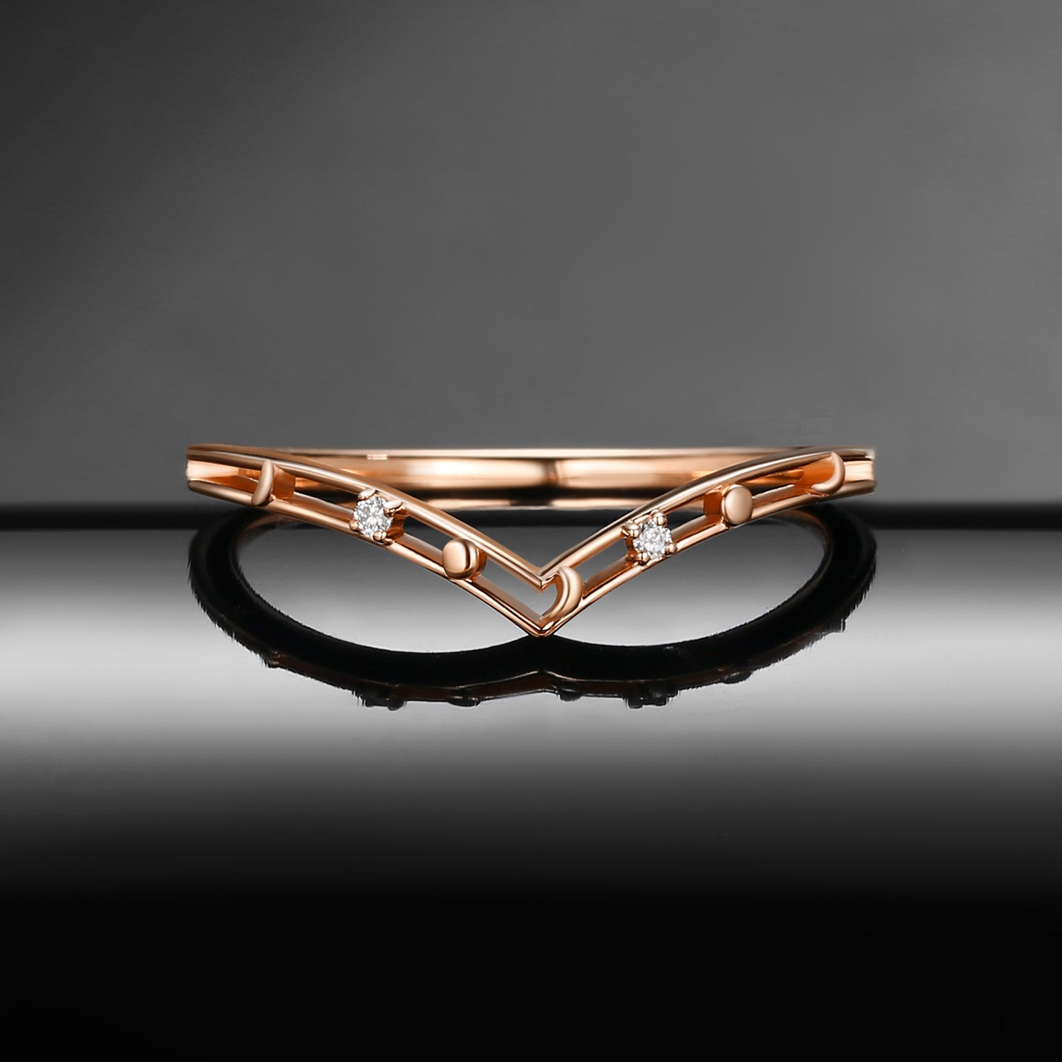 Unique Chevron Moissanite Moon Inspired Wedding Band