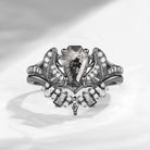 Unique Coffin Cut Herkimer Diamond Bat Wing Inspired Engagement Ring Set 2pcs