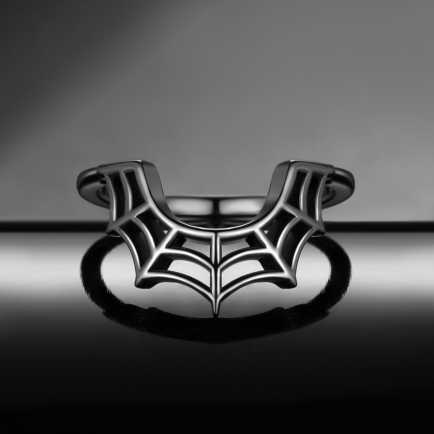 Unique Curved Bat Inspired Black Gold Wedding Band