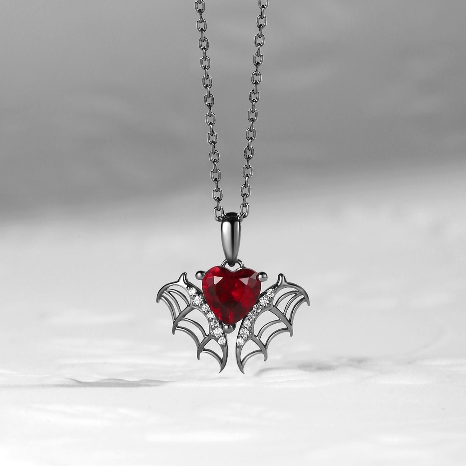 Unique Garnet Heart Cut Gothic Style Necklace 