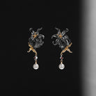 Unique Gothic Flower Inspired Skull & Skeleton Pearl Earrings Halloween Jewelry Gift