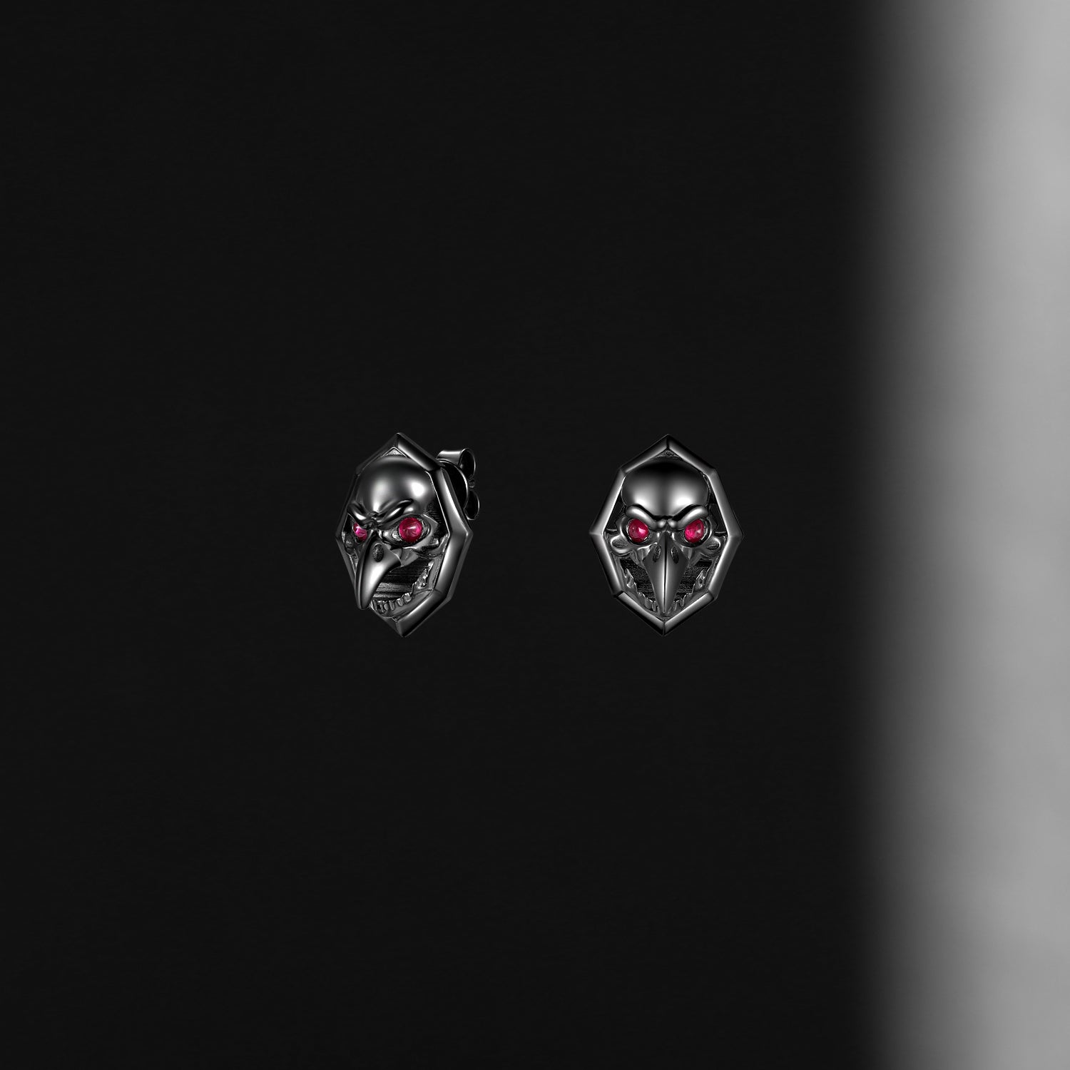 Unique Gothic Style Dark Crow Inspired Natural Ruby Halloween Stud Earrings