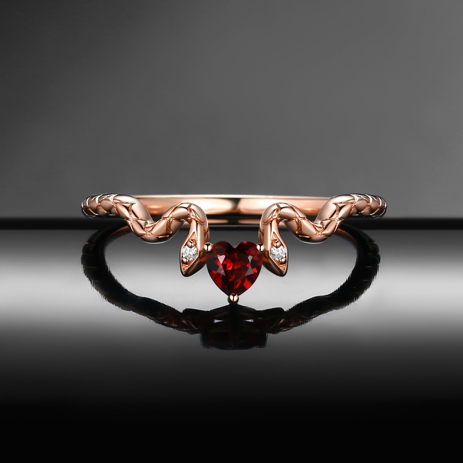 Unique Gothic Style Heart Shaped Garnet 'Serpent's Embrace' Wedding Band