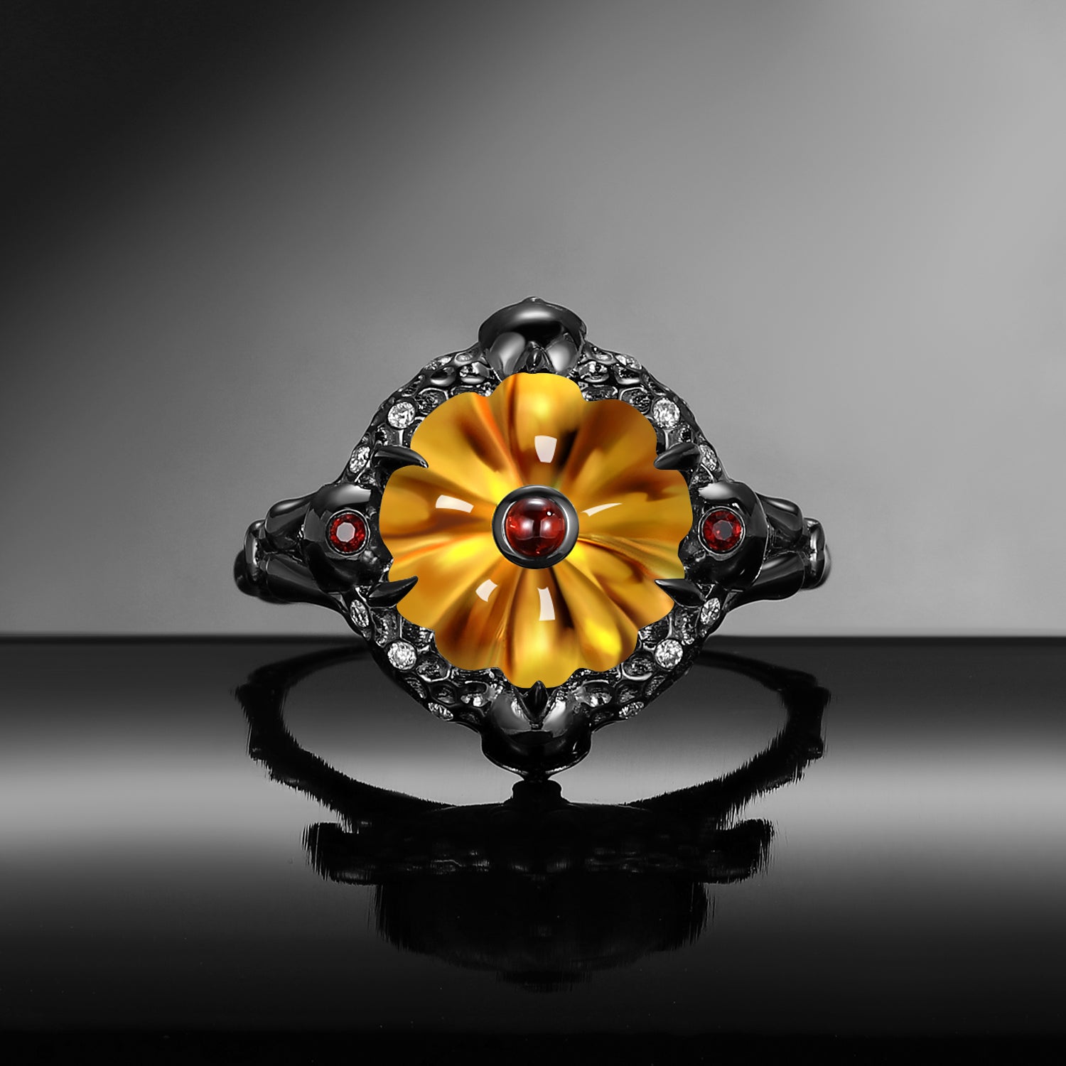 Unique Pumpkin Shaped Citrine Halloween Gothic Engagement Ring - The Wicked Pumpkin