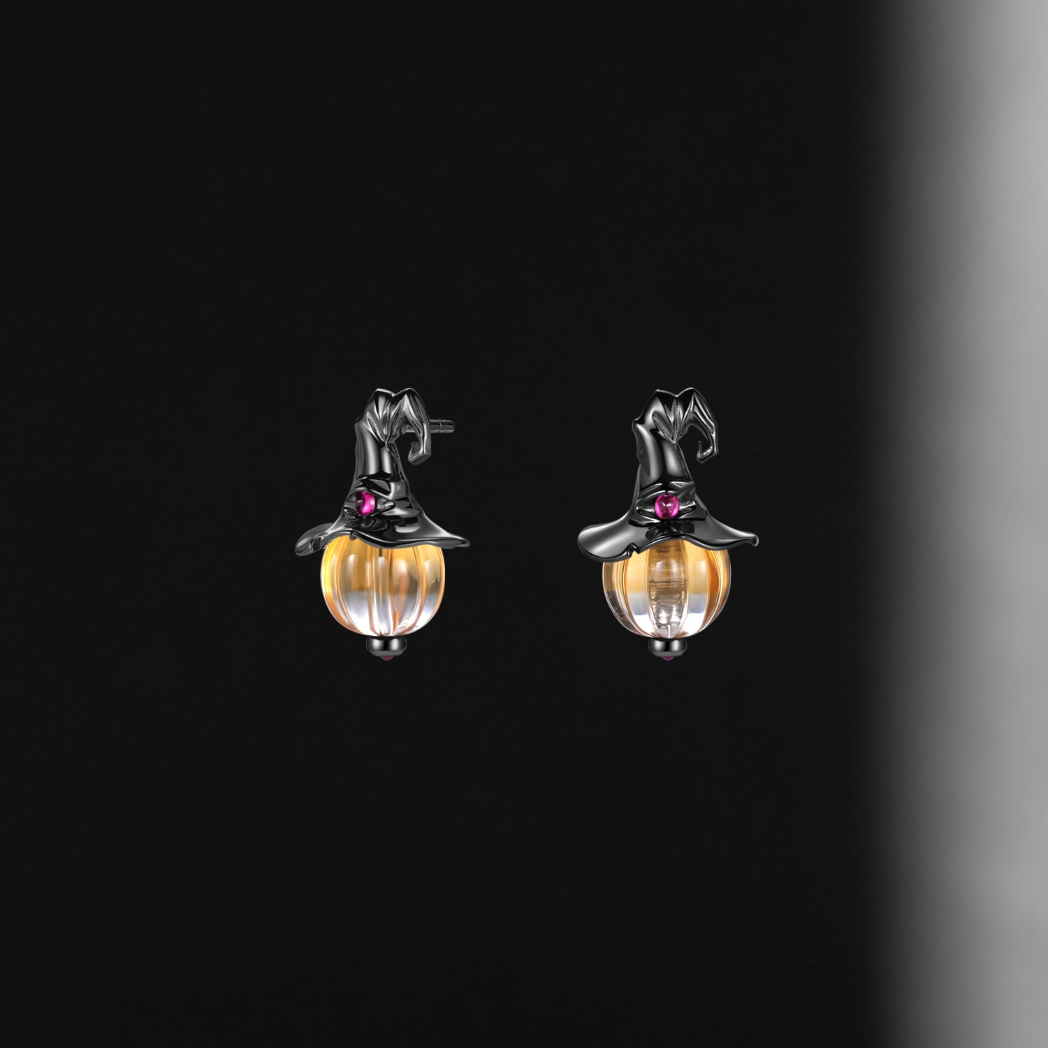 Unique Pumpkin Shaped Citrine Halloween Stud Earrings