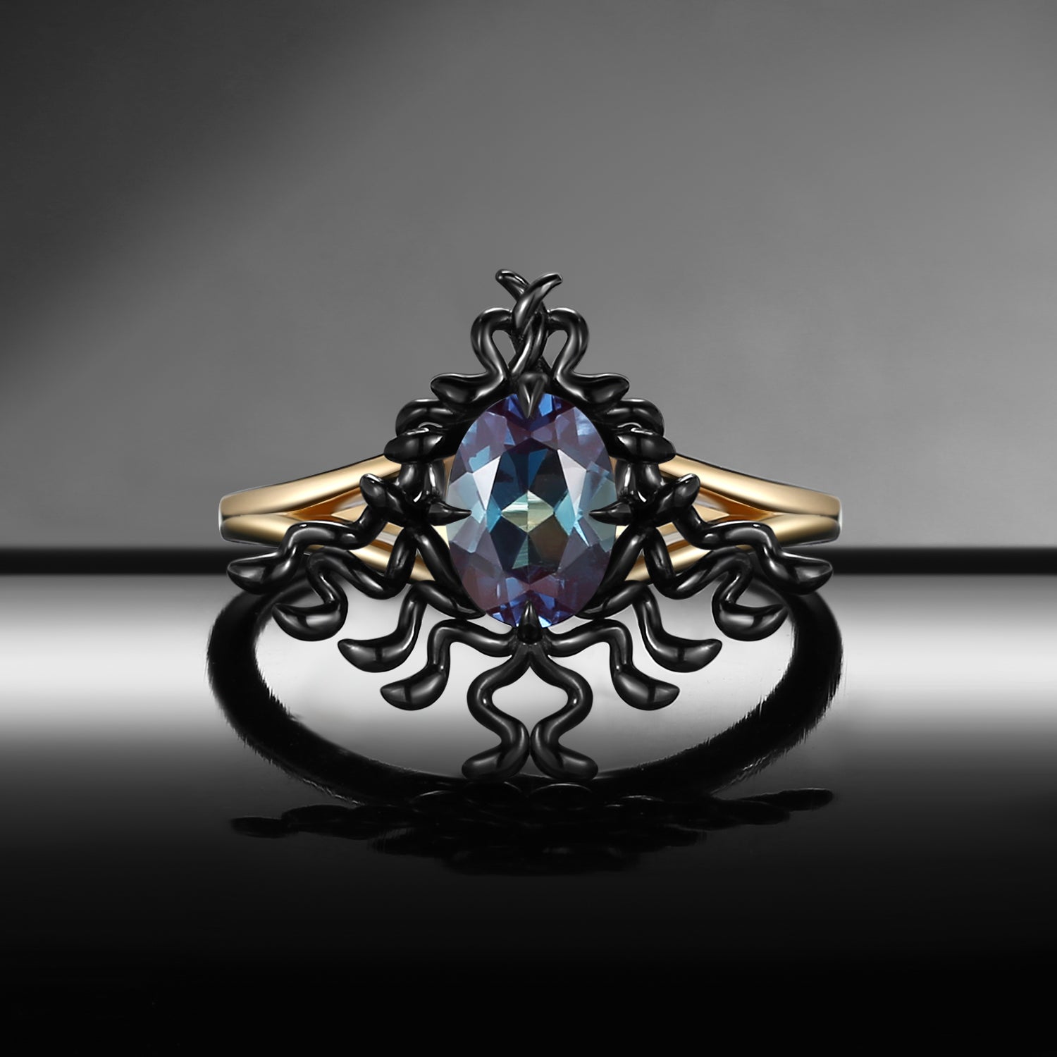Unique Snake Desgin Oval Cut Lab Alexandrite Gothic Style Engagement Ring Gift