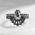 Vintage Filigree Coffin Spider Web Herkimer Diamond Engagement Ring Set 2pcs