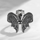 Vintage Inspired Coffin Cut Herkimer Diamond Black Gold Engagement Ring Bridal Set 2pcs - Bat Ring