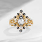 Vintage Inspired Coffin Cut Herkimer Diamond Engagement Ring Bridal Set 3pcs