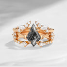 Vintage Inspired Kite Cut Herkimer Diamond Engagement Ring Bridal Set 3pcs