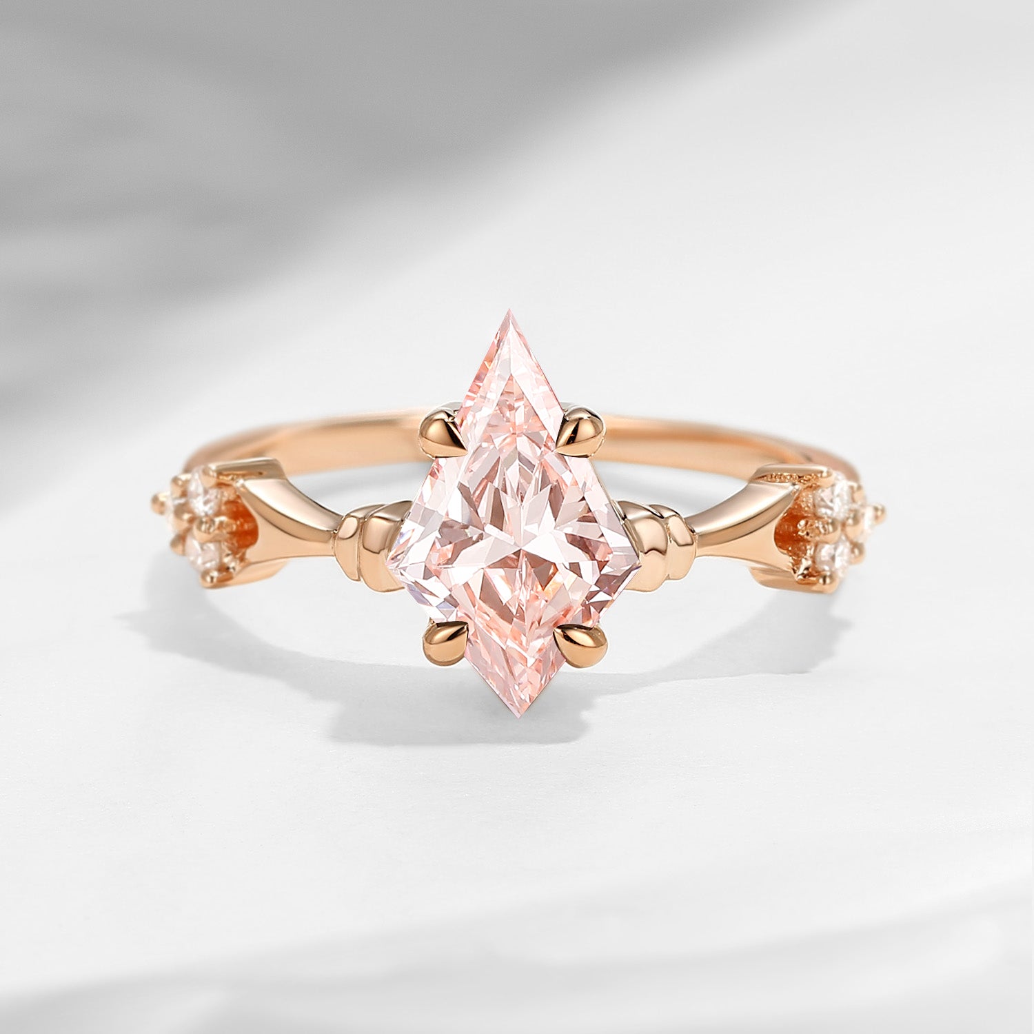 Vintage Inspired Kite Cut Pink Lab Diamond Engagement Ring