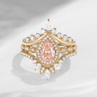 Vintage Inspired Pear Shaped Milgrain Pink Lab Diamond Engagement Ring Set 3pcs - Diva