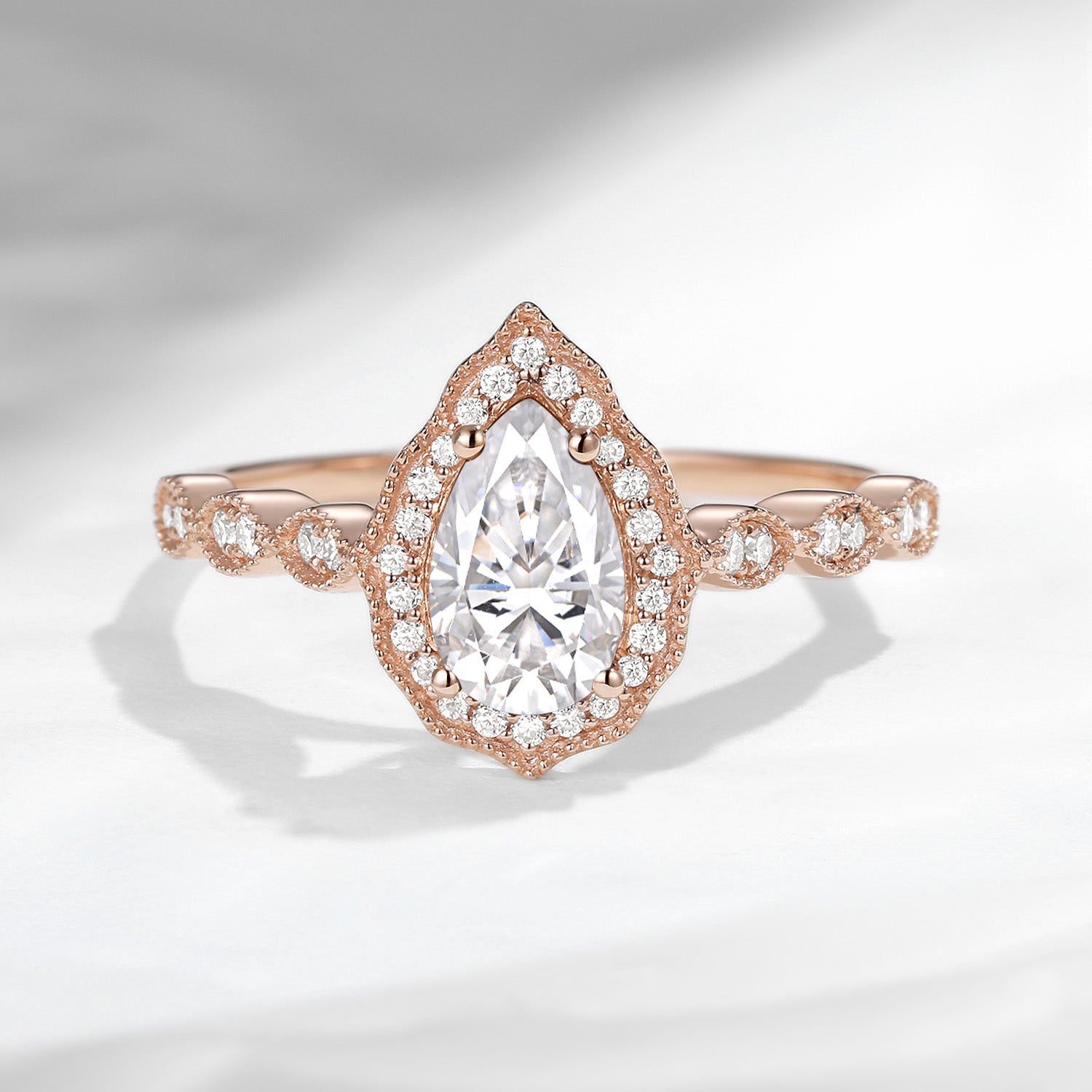 Pear Cut Lab Diamond Halo Engagement Ring