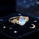 Celtic Moon - Pear Cut Natural Moonstone Twist Engagement Ring with Infinity Symbol