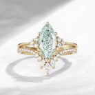 Classic Style Marquise Cut Green Lab Diamond Cluster Engagement Ring Set 2pcs