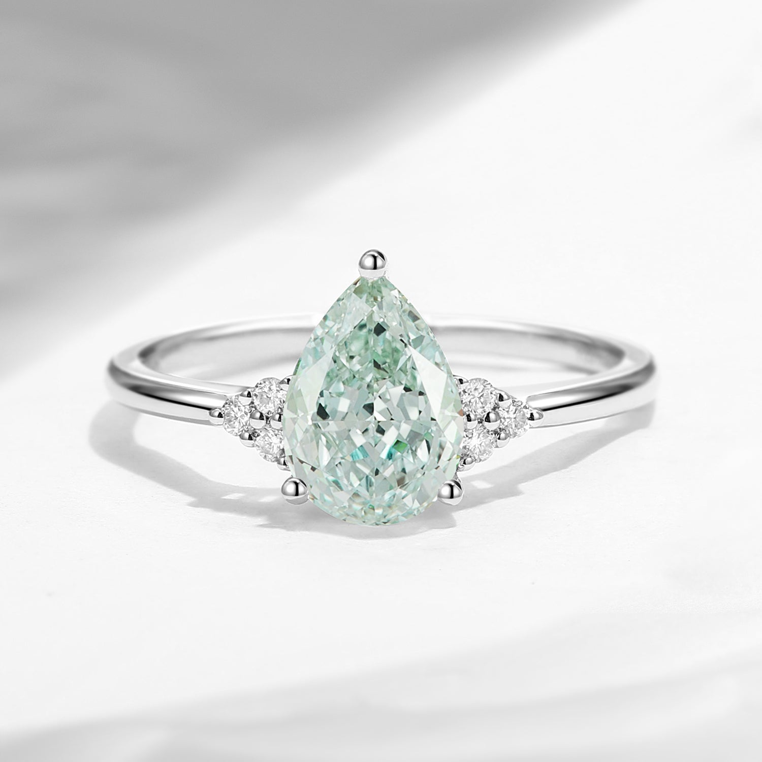 Pear Cut Classic Cluster Green Lab Diamond Engagement Ring