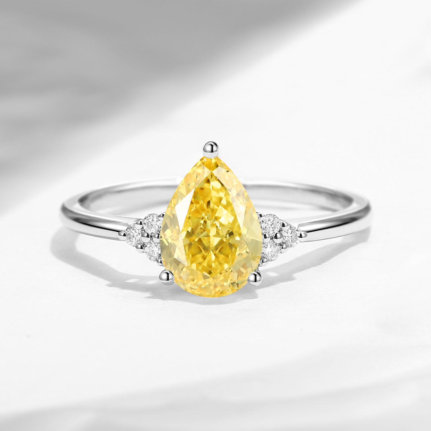 Pear Cut Classic Cluster Yellow Lab Diamond Engagement Ring