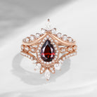 Vintage Inspired Pear Shaped Garnet Engagement Ring Set 3pcs - Diva