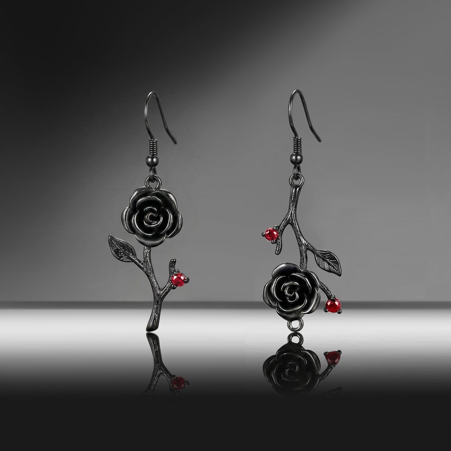 Nature Inspired Gothic Dark Crimson Rose Branch Earrings - 'Thorns & Roses'