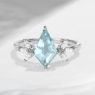 Kite Shaped Natural Aquamarine Butterfly Cluster Engagement Ring